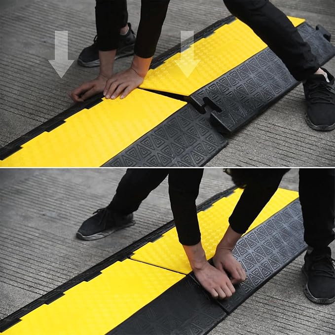 2 Large Channels Rubber Floor Cable Protector Ramp, Heavy-Duty Floor Cable Wire - Image 9