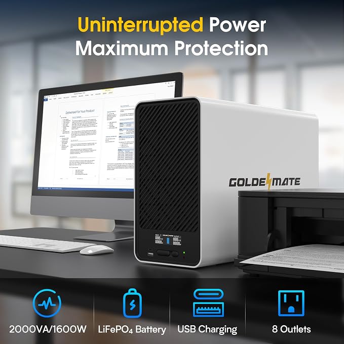2000VA/1600W Pro Lithium UPS Battery Backup and Surge Protector, Backup Battery - Image 2