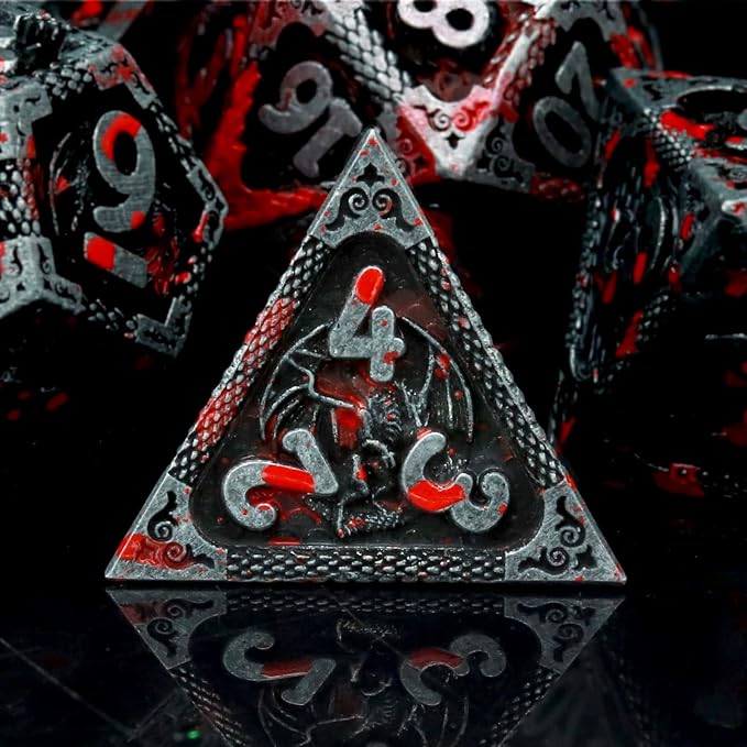 Haxtec Bloodstained Metal DND Dice Set Antique Iron Blood D&D Dice Set Dragon - Image 7