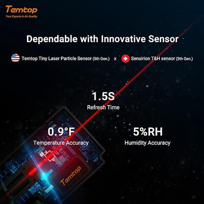 Temtop Air Quality Monitor, Indoor Thermometer Portable AQI PM2.5, Temperature - Image 7