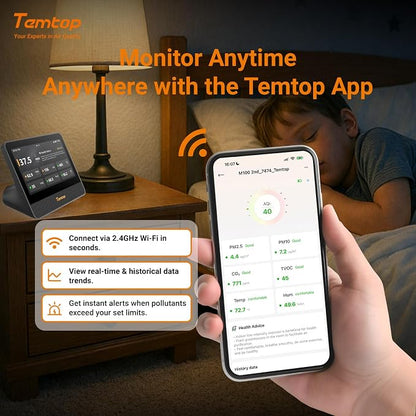 Temtop WiFi Air Quality Monitor M100 2nd Gen, 7 Inch Touchscreen CO2 Detector & - Image 4