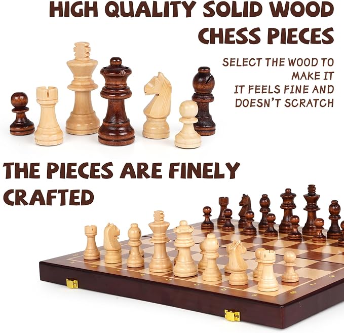 Wooden Magnetic Chess Set –15-Inch Foldable Wooden Chess Board - Image 3