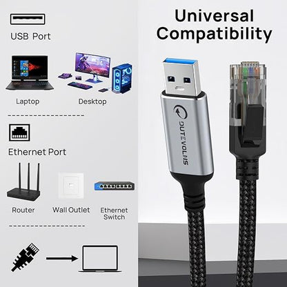 USB to Ethernet Cable 5 FT, USB 3.0 A to RJ45 Male Nylon Adapters, Gigabit - Image 7