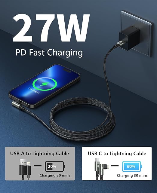 USB C to Lightning Cable 90 Degree 6FT iPhone Charger Cables 3Pack Fast - Image 2