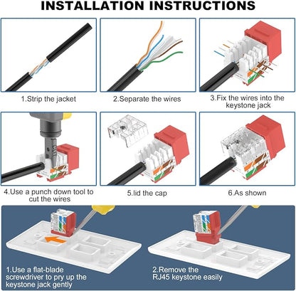 VCE UL Listed Cat6 RJ45 Keystone Jack Insert 25-Pack, 90 Degree Punch Down - Image 8