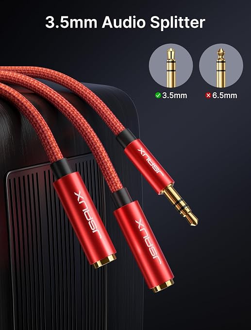 JSAUX Headphone Splitter 3.5mm, Audio Splitter 2 Female to 1 Male, Dual - Image 4