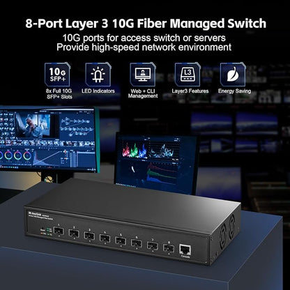 MokerLink 8 Port 10G SFP+ Managed Fiber Switch, 1G/10G SFP Slot, L3 Web/CLI - Image 2