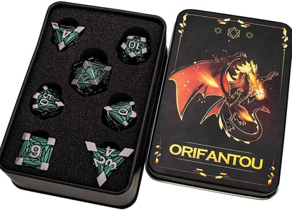 7PCS Metal DND Dice Set with Box, Debris RPG Green D and D Dice - Image 6