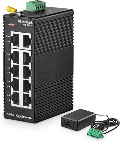 MokerLink 10 Port Gigabit Industrial DIN-Rail Ethernet Switch, Unmanaged IP40 by MokerLink
