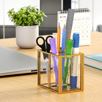 NIUBEE Gold Acrylic Pen Holder for Desk, Acrylic Desk Organizers and - Image 5