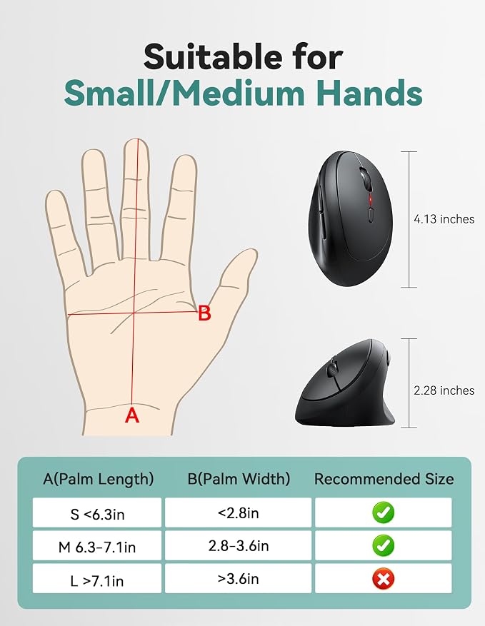 TECKNET Ergonomic Mouse, 4800 DPI 5 Adjustable DPI Levels, Wireless Vertical - Image 5