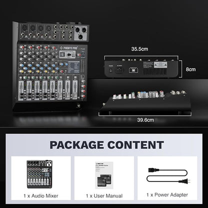 Professional 6-Channel Audio Mixer, Phenyx Pro DJ Sound Mixer Board w/Flexible - Image 6