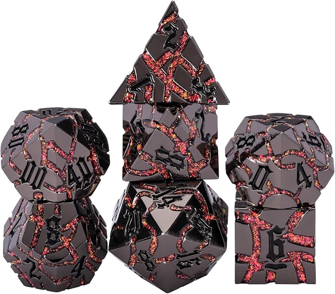 Crack Glitter Metal Dice, RPG Polyhedral Stripe Dice by Maywin
