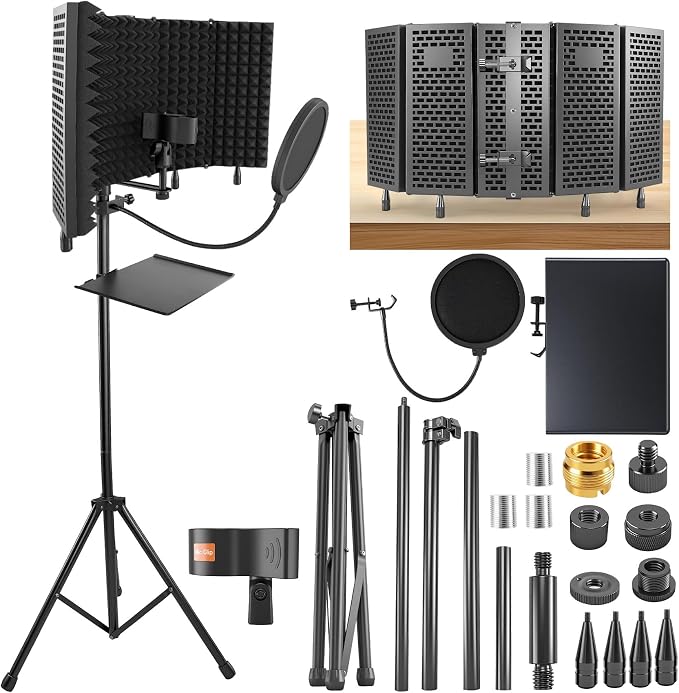 Studio Microphone Stand with Isolation Shield & Pop Filter, 5-Sided Tri-Layer by Unknown