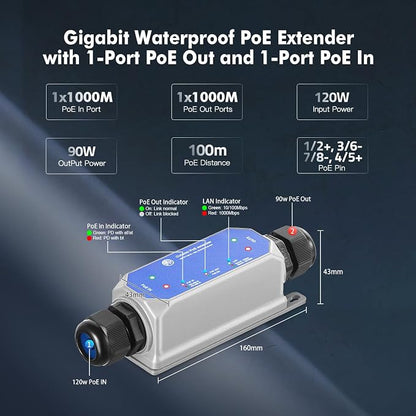 IP67 Outdoor Gigabit PoE Passthrough Switch - 1 In 1 Out Extender - Image 6