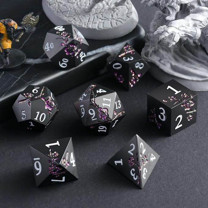 Glitter Purple Metal D&D Dice, DNDND 7 PCS Flower Metallic DND Dice Set - Image 5