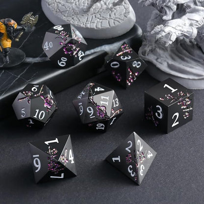 Glitter Purple Metal D&D Dice, DNDND 7 PCS Flower Metallic DND Dice Set - Image 5