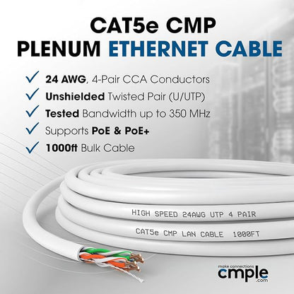 Cmple - Cat5e Plenum Cable 1000ft, 350MHz Gigabit Ethernet Solid Network - Image 2