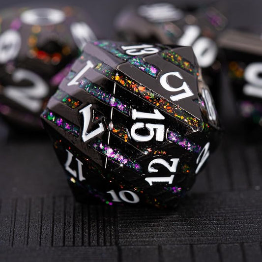 Metal Dice Set DND, Metallic Glitter Stripes D&D Dice Set by Maywin