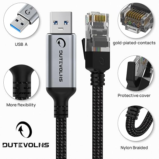 USB to Ethernet Cable 5 FT, USB 3.0 A to RJ45 Male Nylon Adapters, Gigabit - Image 6
