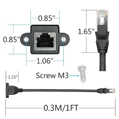 2Pcs Cat6 Shielded Ethernet Extension Cable 1FT, RJ45 Male to Female Panel Mount - Image 5