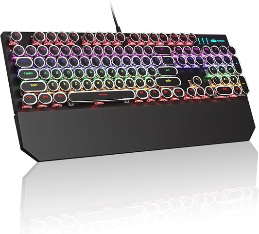 MageGee Typewriter Mechanical Gaming Keyboard, Retro Black Punk Round Keycaps by MageGee