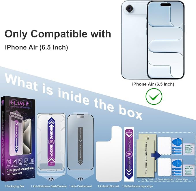 Matte Screen Protector for iPhone Air 6.5-Inch, Auto Dust Removal, 9H Tempered - Image 6