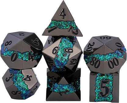 Metal RPG Dice Set, DND Polyhedral Dice Set 7pcs, Metallic Glitter Large Stripe by Maywin