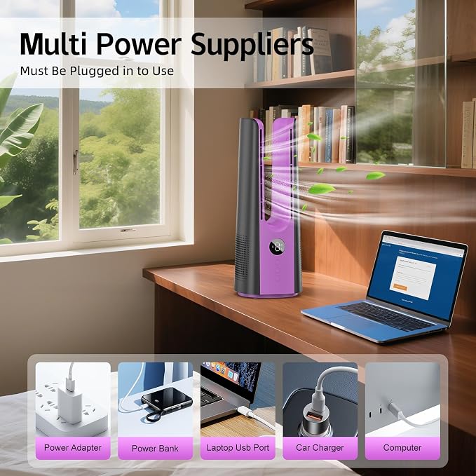 Desk Fan, 13 Inch Portable Bladeless Fan, Small Quiet Table Fan - Image 7