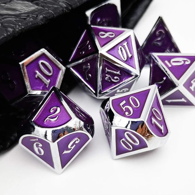 Haxtec Metal DND Dice Purple Silver - Image 3