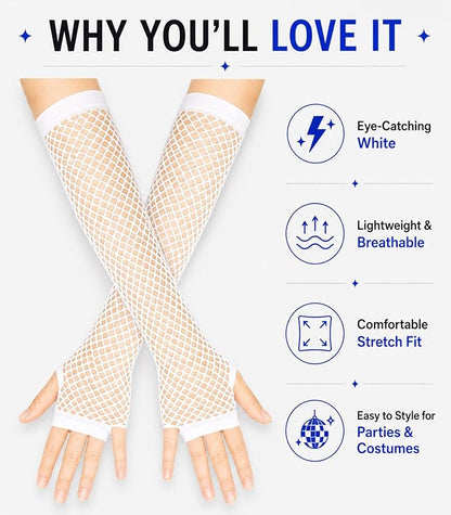 Seeksmile Women's Girls 80's Theme Party Emo Fingerless Arm Fishnet Gloves - Image 5