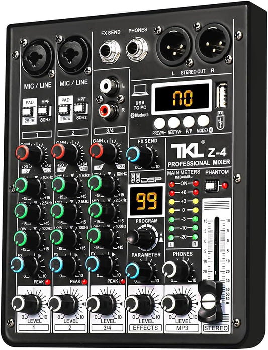 4 Channel Audio Mixer, Professional DJ Mixer Sound Board Mixing Console by TKLBLS