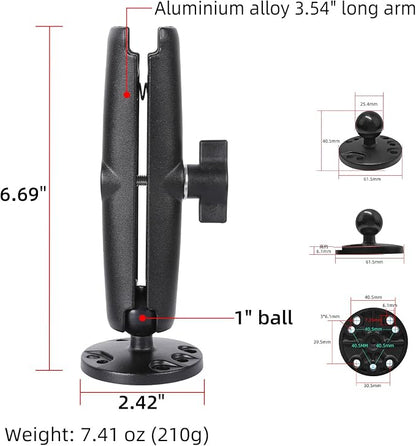 1" Ball Double Socket Arm with AMPS Hole Round Plate Base, Aluminum Alloy - Image 2