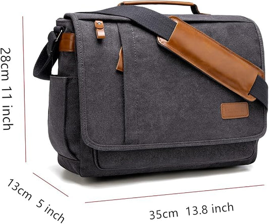 ESTARER 13-14 Inch Laptop Messenger Bag Water-Resistant Canvas Shoulder Bag - Image 2