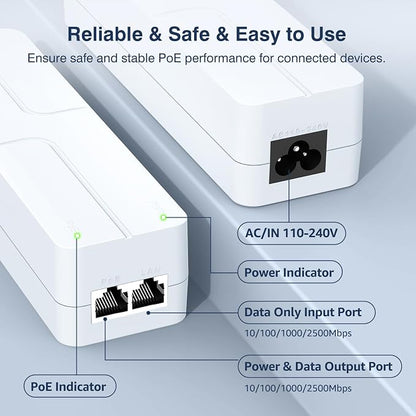 2.5Gb PoE++ Injector 90W, VunLink High Power IEEE 802.3bt Multi-Gig PoE Adapter - Image 4