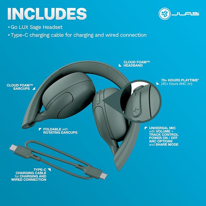 JLab Go Lux ANC Wireless Headphones, Hybrid Active Noise Cancelling, Premium - Image 7