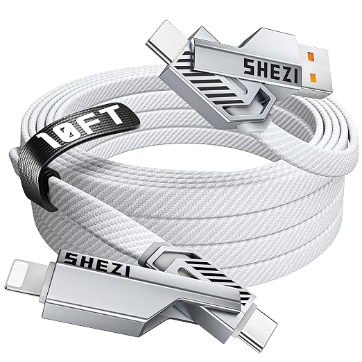 SHEZI 4-in-1 USB C Cable 60W 10FT Fast Charging Flat Nylon Braided Charger Cord by SHEZI