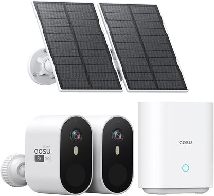 aosu Solar Security Cameras Wireless Outdoor, 2-Cam Kit, 2K QHD Home Security by AOSUSecurityOffical