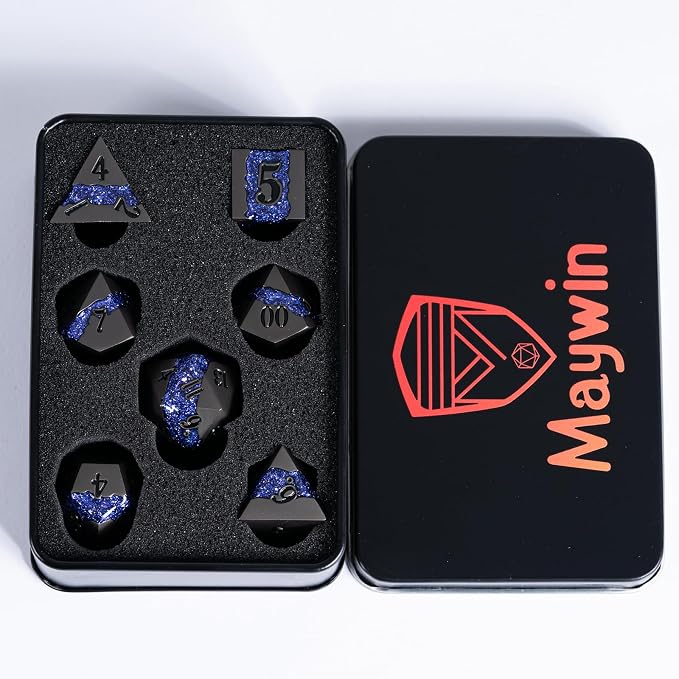 Metal DND Polyhedral Dice, Large Stripe Glitter Metallic Dice Set, Antique - Image 6