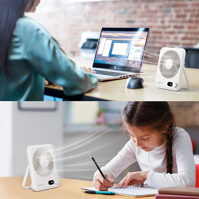 WHATOOK Small Desk Fan Personal Fans: 5000mah 25 Hours Battery Office Quiet - Image 2
