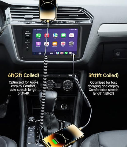Short iPhone Charger Cable for Car, 2 Pack 3FT Coiled Lightning Cable iPhone - Image 3
