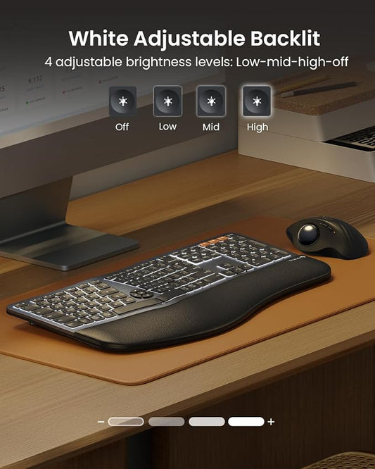 Backlit Bluetooth Ergonomic Keyboard, ProtoArc EK01 Plus Full Size Wireless - Image 2