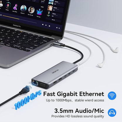 USB C Laptop Docking Station Dual Monitor, 14 in 1 Docking Station 3 Monitors - Image 7