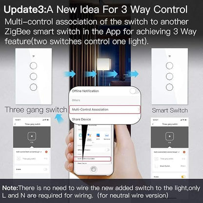 MOES ZigBee Smart Touch Wall Light Switch, Requires Tuya ZigBee Hub, No Neutral - Image 4