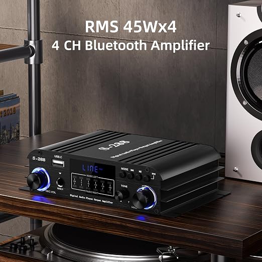Facmogu S-288 4 CH Bluetooth 5.0 Home Audio Amplifier, RMS 45Wx4, Max 600W HiFi - Image 4