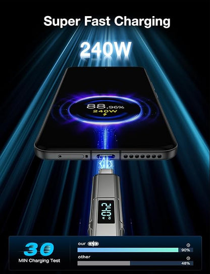 4 in 1 USB C Cable with Wattage Display, 240W Flat Nylon Braided Multi Charge - Image 4