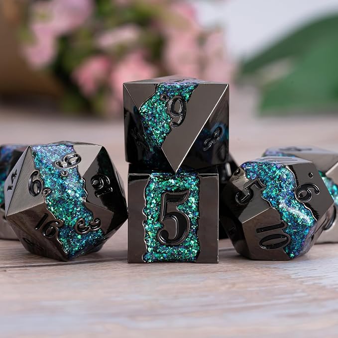 Metal RPG Dice Set, DND Polyhedral Dice Set 7pcs, Metallic Glitter Large Stripe - Image 3