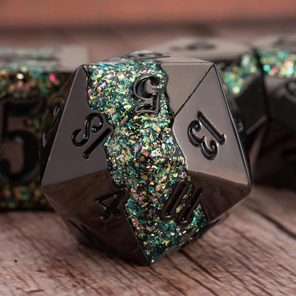 Black Glitter Metal Dice Set, Polyhedral Stripe DND Dice Set - Image 3