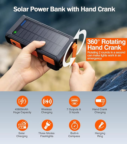 GOODaaa Power Bank Wireless Charger 45800mAh Built in Hand Crank and 4 Cables - Image 3
