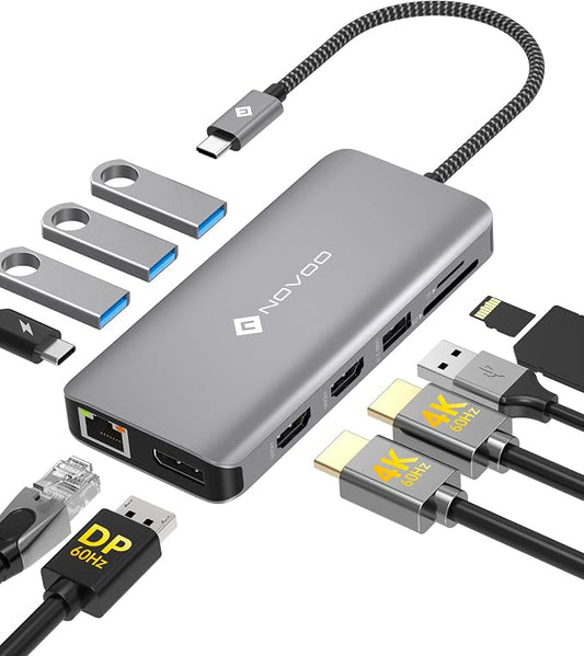 USB C Docking Station, NOVOO Triple Display Type C Hub Dual Monitor HDMI by NOVOO